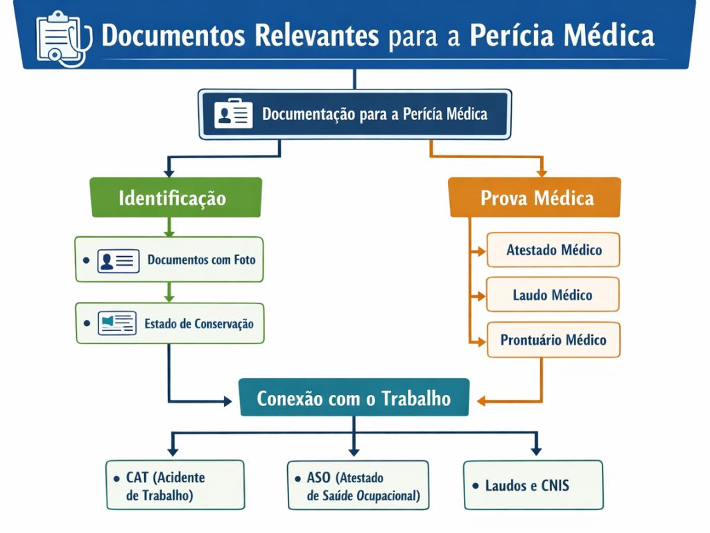 Fluxograma dos documentos a serem apresentados no dia da perícia médica.